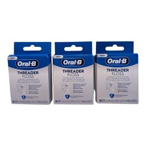 Oral-B Threader Floss 30 Count 6 Envelopes Per Pack Lot of 3 Dental Care